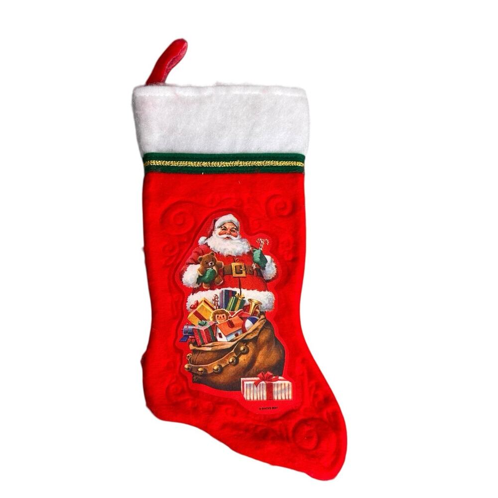 Vintage Christmas Holiday Santas Best Felt Santa Stocking Bag of Toys Retro